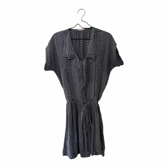 Rebecca Taylor Silk Gray Polka Dot Mini Dress Women’s Size 4 Tie Waist - Picture 2 of 9
